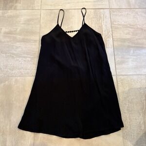 Mahina‎ Black Mini Sundress Slip Dress Size Small Hawaiian Floral Open Back